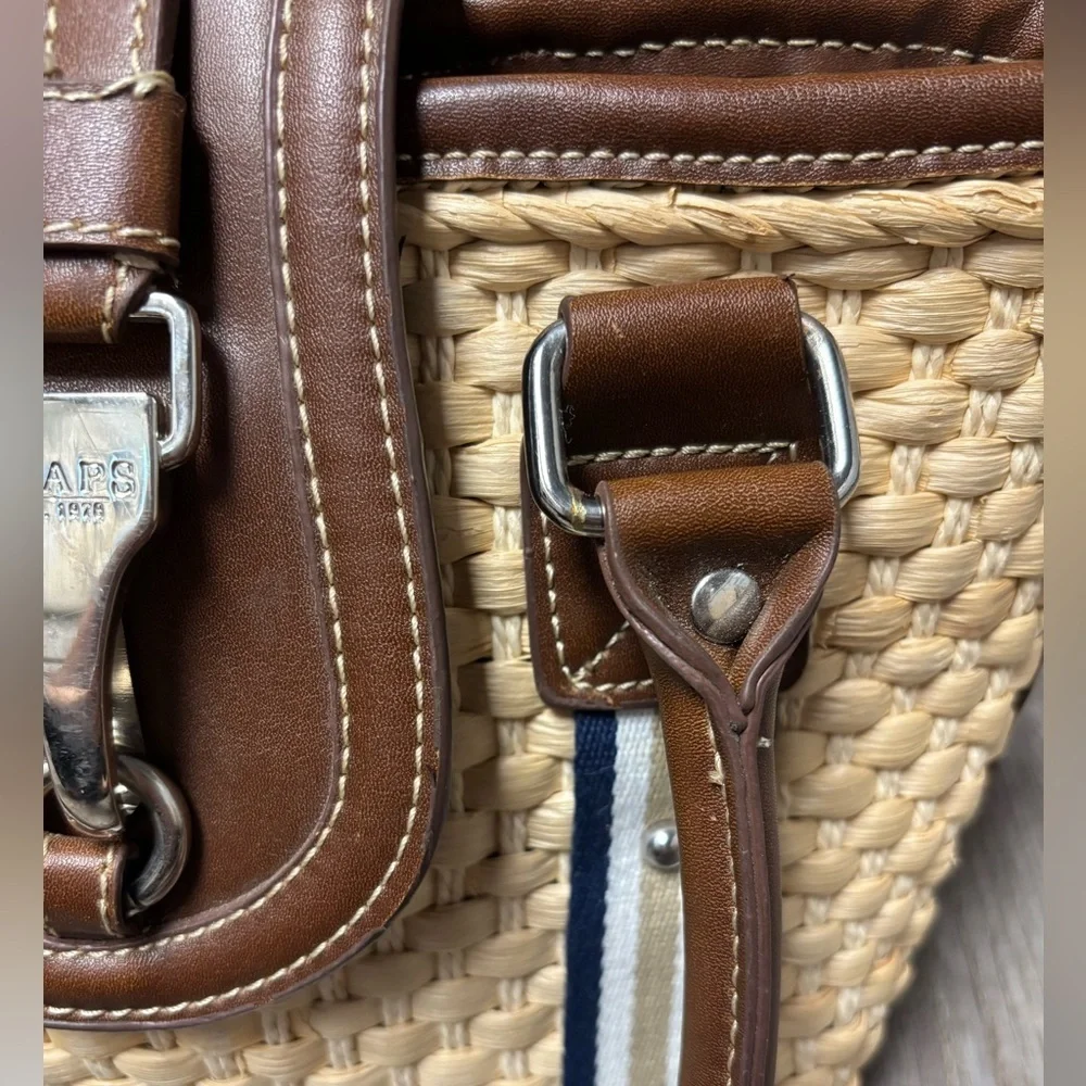 Chaps Preppy Coastal Woven Straw Leather Trim Metal Detail Shoulder Bag